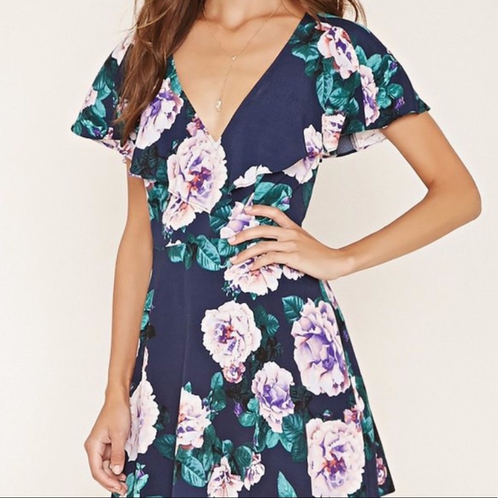Forever 21 backless floral navy dress